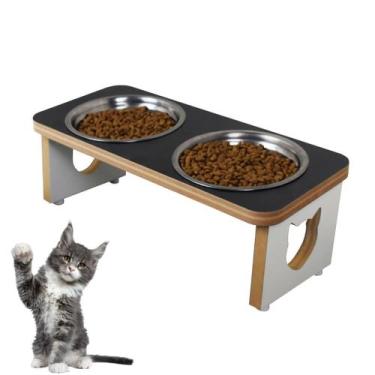 Imagem de Comedouro Pet Gato Elevado Duplo MDF Linha Basic - Preto - Maderacco