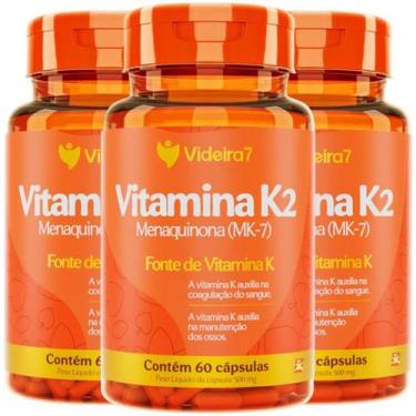 Imagem de Kit com 3 vitamina k2 menaquinona mk-7 1 cápsula ao dia 100% idr total