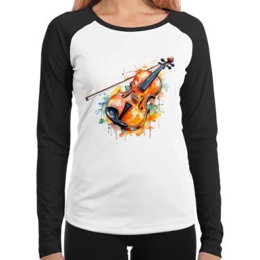 Imagem de Baby Look Raglan Violino Watercolor Manga Longa - Foca na Moda, Branco