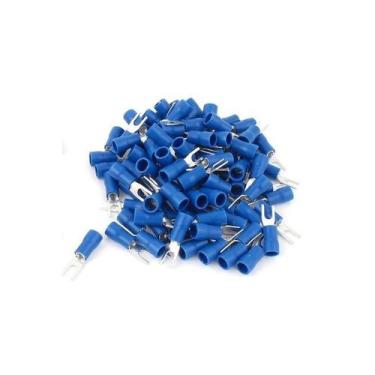 Imagem de 100un Terminal Pré Isolado Tipo Garfo / Forquilha 2,5mm Azul - Rohdina