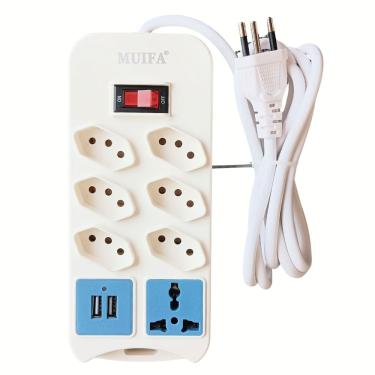 Imagem de Filtro De Linha Com Interruptor 7 Tomadas 2 USBs 1,8m Bivolt