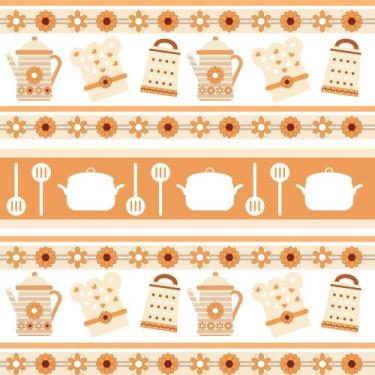 Imagem de Papel de Parede Adesivo Autocolante Vinil Casual Cozinha Panelas Flore