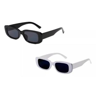 Imagem de Kit 2 óculos de sol retangular 1 branco e 1 preto blogueira - LUPA