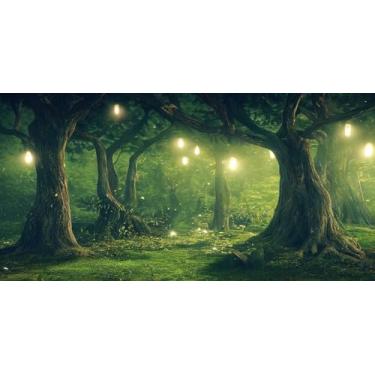 Imagem de TTQYFNM Pano de fundo de floresta de fadas de 3 x 1,5 m encantado no País das Maravilhas Selva Floresta Floresta Natureza Cenário Fotográfico para Chá de Bebê Recém-nascido Decoração de Festa de