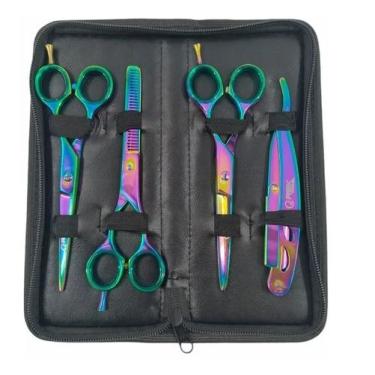 Imagem de Kit 3 Tesoura Fio Laser Fio Navalha Desfiadeira + Navalha + Estojo - O