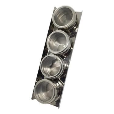 Imagem de Porta Tempero e Condimento Magnético Aço Inox - C/ 4 Peças - Novo Sécu