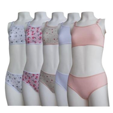 Imagem de Kit 7 Conjuntos Lingerie Infantil Algodão Calcinha E Top - OPTE, GG, L
