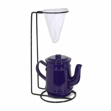 Imagem de Jogo De Café Mini Bule 400ml Alumínio + Suporte Com Coador - Roxo - Al