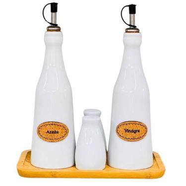 Imagem de Kit Galheteiro Garrafa 00436 Azeite e Vinagre Paliteiro Saleiro Base B