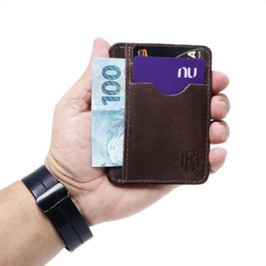 Imagem de Carteira masculina porta cartao slim em couro legitimo - ROMORO, Marro