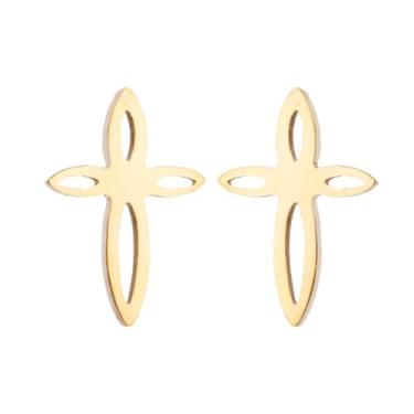 Imagem de BlingNuts Brincos de cruz Jesus God para mulheres, ouro, prata, Natal, família, amigos, presente de aniversário de aniversário de aço inoxidável, F, Aço inoxidável, Sem pedra preciosa