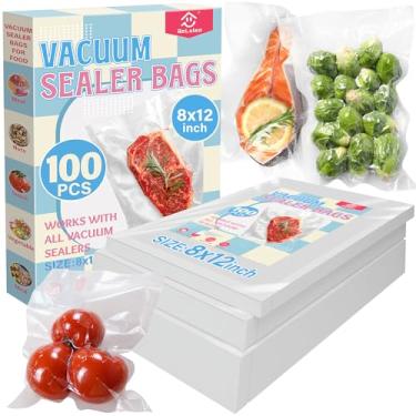 Imagem de Sacos seladores a vácuo, 100 unidades de 20 x 30 cm, saco pré-cortado para armazenamento hermético de alimentos, preparação de refeições ou cozimento sous vide, mantém os alimentos frescos e