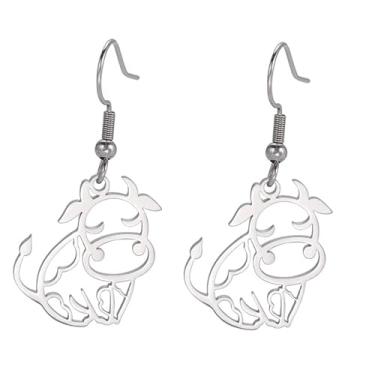 Imagem de Brincos de vaca vazada de anime com pingente de gota de gado leiteiro em aço inoxidável, joia de animais de fazenda para presente feminino, Aço inoxidável, Sem pedra preciosa