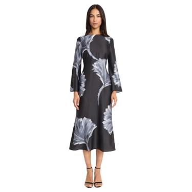 Imagem de Donna Morgan Vestido feminino midi com estampa floral e manga sino, aberto nas costas, elegante, Preto/cinza, 48