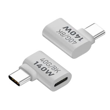 Imagem de QIANRENON Extensor adaptador de ângulo de 90° USB C 140W 40Gbps USB4.0 C macho para fêmea conector de ângulo reto, PD140W (28V5A)/8K @60Hz, casco de liga Al, para telefone tablet Steam Deck, 2 peças
