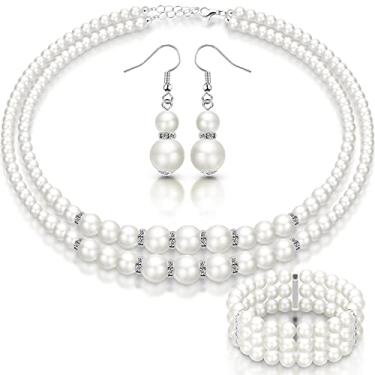 Imagem de Conjunto de brincos de pérolas, colar de 1920 com pérolas falsas, acessórios Gatsby, bijuteria vintage para mulheres