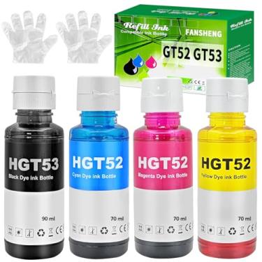 Imagem de Pacote com 4 frascos de tinta GT52 M, C, Y GT53 Enhanced BK (300 ml total) compatível com modelos HP GT 5810/5820 / 5800/315 All-in-One Deskjet Series (M0H54AL M0H55AL M0H56AL 1VV22AL) GT53 substitui