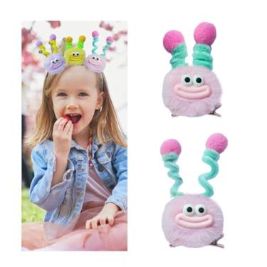 Imagem de MIUPOO Grampos de cabelo fofos pompons, acessórios de dia de cabelo louco para meninas, presilhas peculiares de monstrinho, grampos de cabelo de bico de pato de pelúcia, presilhas de cabelo,