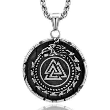 Imagem de Hoyazvet Colar nórdico viking Mjolnir Runes para homens, vintage dragão amuleto mitologia nórdica joia Valknut, com caixa de presente, Aço inoxidável, Sem Pedra Preciosa