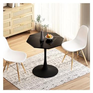 Imagem de Mesa de centro octogonal moderna de 80 cm com tampo de mesa de mármore preto impresso, base de metal, para sala de jantar, cozinha, sala de estar (mármore preto)