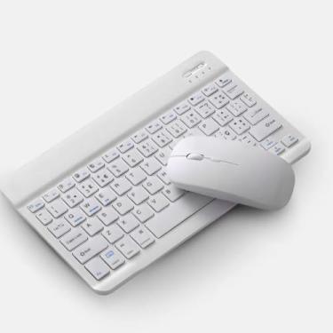 Imagem de Teclado Sem Fio Bluetooth Recarregável com Mouse | Compacto, Silencioso e Compatível com PC, Notebook e Tablet (Branco)