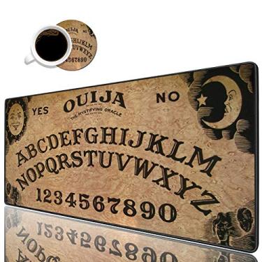 Imagem de Mouse pad pad para jogos com porta-copos, mouse pad com design de bordas costuradas 2GG para computadores portáteis Retrô Ouija Board Mesa Tapete de escrita para escritório e casa 80 x 30 cm