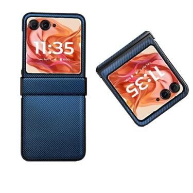 Imagem de shingtomua Capa para Motorola Razr 2024 [não serve para Razr Plus 2024] Capa traseira com design de fibra de carbono à prova de choque para Motorola Razr 50 / Razr 2024 Shell (azul)