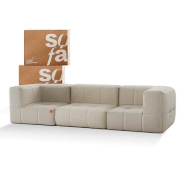 Imagem de Sofá 3 lugares Modular  Sofá na Caixa em Boucle com 3 Módulos 2,58m, L