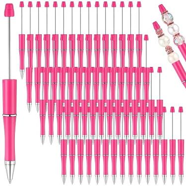Imagem de Qilery 60 peças canetas esferográficas de plástico a granel canetas de contas fofas legais DIY canetas esferográficas de tinta preta para crianças, meninas, estudantes, professores, formatura, presente, escritório, escola, material (rosa vermelho)