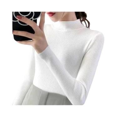 Imagem de Camisola de Malha Feminina Gola Alta - Estilo Casual Vintage Coreano p