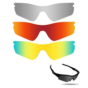 Imagem de Lentes de substituição polarizadas antiágua salgada Fiskr para óculos de sol Oakley Radar Path Pacote com 3 pares, Metallic Silver & Fire Red & 24k Gold, 0
