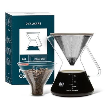 Imagem de ovalware Conjunto de cafeteira de 482 g/0,5 L com filtro de aço inoxidável 304 e copo de medição de precisão | Gotejador de café de vidro para fabricação caseira