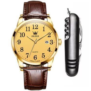 Imagem de Kit Relógio Analógico Dourado Casual Masculino  Olevs + Acessório