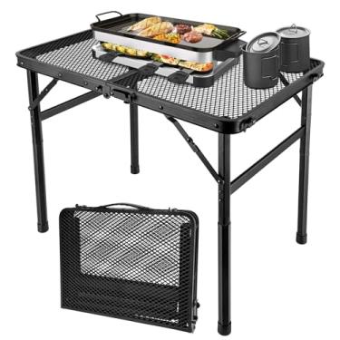 Imagem de Mesa dobrável para churrasqueira de 6 x 3 m para acampamento ao ar livre, mesa de churrasco pequena portátil com mesa de malha, mesa de churrasqueira ajustável de 2 alturas para uso externo, suporte