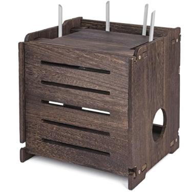 Imagem de BEARUT Prateleira de madeira para roteador wifi para montagem na parede Caixa de armazenamento flutuante Modem de prateleira Capa para roteador de madeira organizada Faixa de energia Suporte Hider Rack Precisa de montagem 14 x 22 x 11,4 cm (C* A * L)