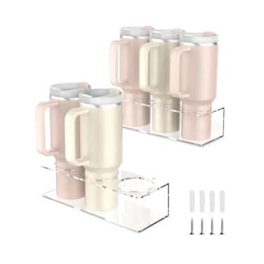Imagem de Pacote com 2 organizadores de garrafa de água de acrílico para Stanley 1,134 g, suporte de copo Stanley montado na parede, suporte transparente para armazenamento de copos, organizador de copo para