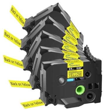 Imagem de POPOBUY Fita Amarela Laminada TZ TZe 24 mm 0,94 Compatível com Brother P Touch TZ651 TZ-651 TZe-651 TZe651 Etiquetadora para PTD600 PTD610BT PTP710BT Etiquetadora de Etiquetas, Pacote com 5 Preto