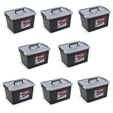 Imagem de Kit 8 Caixas Organizadoras 35 Litros PRETA 25166 Arqplast