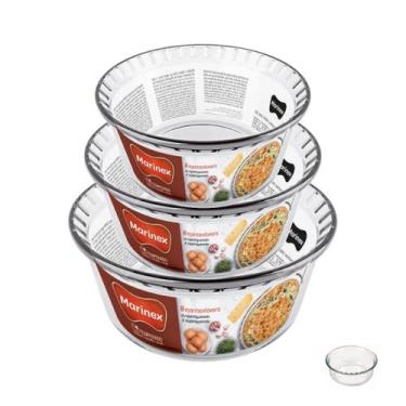 Imagem de Kit 3 Tamanhos de Forma Vidro Travessa Suflê Redonda Marinex - Nadir F
