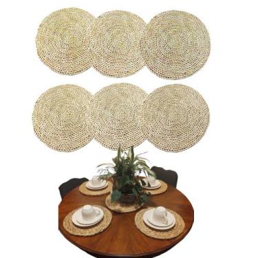Imagem de Kit 6 Sousplat Americano Redondo Palha Natural Rattan Milho - Bruartt