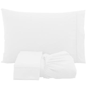 Imagem de Jogo De Lençol Solteiro Percal 200 Fios 100% Algodão 3 Peças - Branco