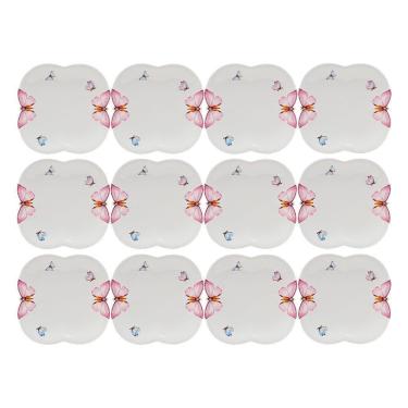 Imagem de Jogo 12 Prato De Sobremesa Borboletas 19cm Porcelana Branco Wolff