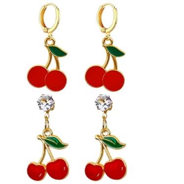 Imagem de QUSIJIA 2 a 6 pares de brincos de frutas com pingente de cereja vermelha esmaltado criativo para mulheres, trumpet, Acrílico, Sem pedra preciosa