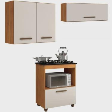 Imagem de Conjunto Balcão Cooktop 5 Bocas com Nicho 1 Porta Basculante e 2 Armários Aéreo