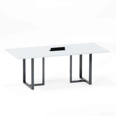 Imagem de Mesa de Reunião Retangular com Power Box Tubular P25 Pandin 2,6 M Branco e Grafito