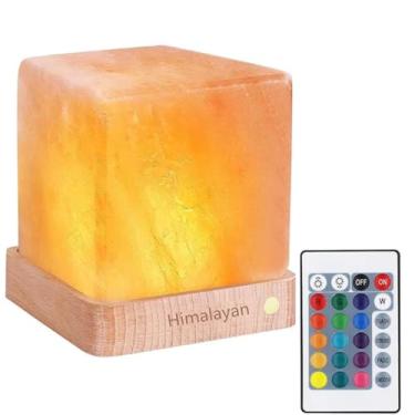 Imagem de Lâmpada de sal sem fio natural do Himalaia com cristal de rocha recarregável (bateria embutida), controle remoto 15 cores presente decorativo para amigos (multicolorido)