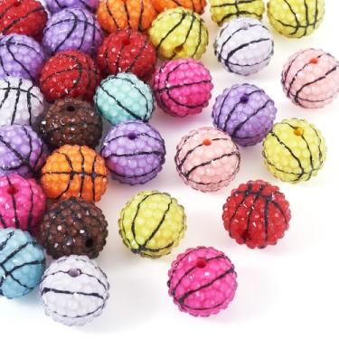 Imagem de Magibeads 30 peças de contas esportivas de discoteca de strass de resina para canetas 19-20 mm grossas esportes basquete chiclete contas focais para chaveiros com contas, artesanato, pulseiras faça