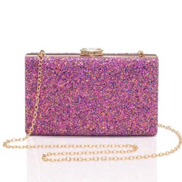 Imagem de CARIEDO Bolsa de mão feminina brilhante elegante com glitter para noite bolsa de mão para noite, dança, casamento, formatura, noiva, Roxa, Tendência