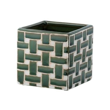 Imagem de Napco Imports Vaso de flores decorativo para casa ou jardim, 12 x 10 cm, design de tecido verde e branco