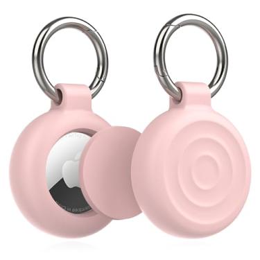 Imagem de EIZLXQ Capa de chaveiro com suporte para AirTag, pacote com 2 capas protetoras de silicone com chaveiro para Apple Airtag, design durável e leve para chaves, bolsas, animais de estimação e muito mais